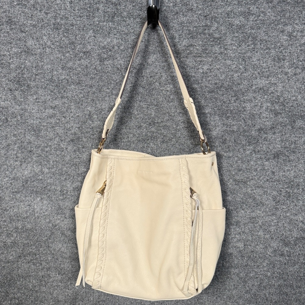 Aimee Kestenberg Artisan Large Bucket Bag Vanilla Pebble Leather Lacing Pockets